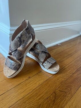 Adrienne Vittadini Snake-Print Cork Platform Sandals - Brown
